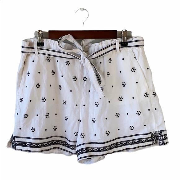 LOFT Pants - LOFT White Embroidered Tie Belt Paper Bag Shorts